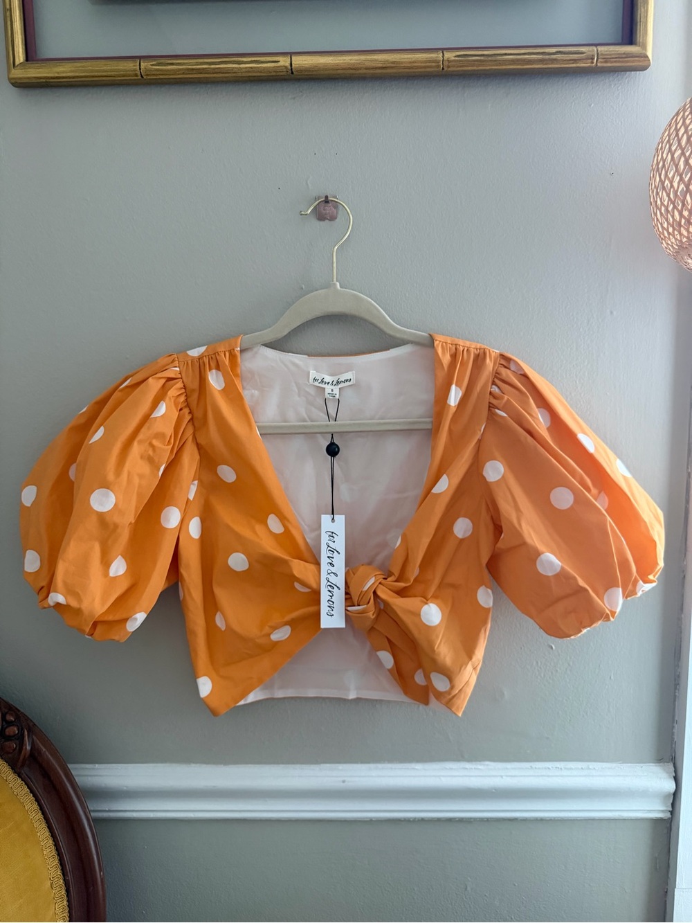 For Love And Lemons Crop Tie Top Orange White Polka dots Size Small Summer Style